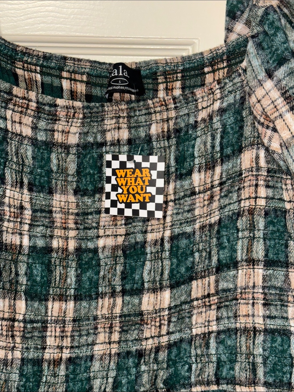 DIL NWT Sweet Revenge Smocked Plaid Snake Dress - green and tan - Picture 7 of 8